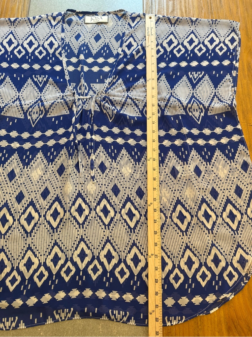 JOSA Tulum Kimono Blue White Geometric Print Cover Up Mini Dress  OS One Size - Picture 6 of 9